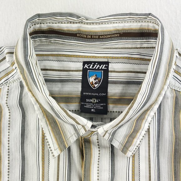 KUHL Suncel Shirt Men's XL Button Up Short Sleeve Striped Hiking Metal Buttons - Picture 9 of 11